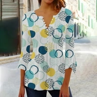 Ženski ležerni rukav na vrhu blok u boji Ispis Ljeto dugme dole V izrez pulover bluza Labavi opušteni
