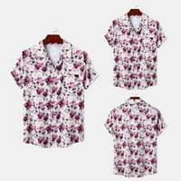 Haxmnou Muškarci Print Casual Košulja kratkih rukava Ogrlica bluza košulja Pink XL