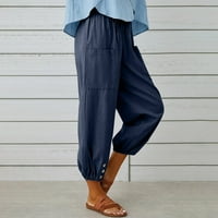 Honeeladyyje hlače za žene opuštene fit modne žene Ljetne casual labavo pamučne i posteljine džepove