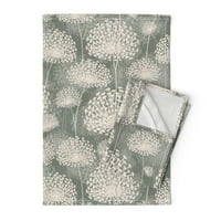 Štampani ručnik za čaj, platno pamučno platno - vintage stil maslačak sivi krem ​​neutralni cvjetovi