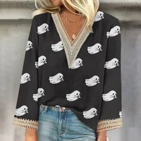 Apepal ženska bluza za bluze casual labave košulje čipke dugih rukava Halloween print v vrhovi izreza