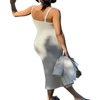 Kelajuan ženska haljina, pune boje bez rukava bez rukava uz rebrasta pletena vitka-fit midi haljina