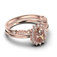 Lijepa minimalistička 2 karata ovalnog morgatita i dijamantski movali zaručni prsten, klasični halo