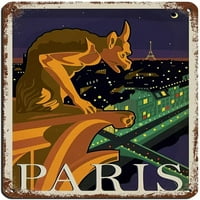 Vintage Retro World Travel France Paris Gargoyle Tin znak Vintage Metal Pub Club Cafe bar Početna Zidna umjetnička dekoracija Poster Retro 12x