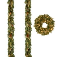 9 '10 Carolina Pine vijenac, borov vijenac uključuju bistrim svjetlom s jatom čežom i LED svjetlima