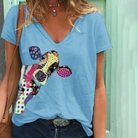 HHEI_K ženska ležerna modna labava majica s V-izrezom tiskani kratkim rukavima plus veličine za žene