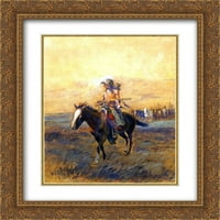 Charles M. Russell Matted Gold Ornate uramljene Art Print 'konjički nosači za hrabar'