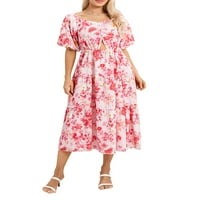 Biekopu ženska haljina za plažu, casual s kratkim rukavima cvjetni print duga ruched boho haljina