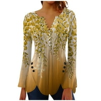 Fragarn ženski vrhovi Duljine rukavi čipka V izrez Boja blok Dressy Tops Trendy šuplje cvjetne bluze majice