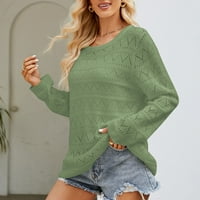 Ženske modne modne džempere za žene Trendi labavi fit solidne boje izdubljene pletene džemper od labavog