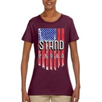 Stand ponosan na američku zastavu Americana American Pride Womens Grafička majica, Maroon, Medium