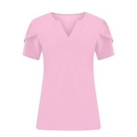 Ženske majice plus veličina kratkih rukava majica V izrez čvrsta boja labavi fit tees ljetni povremeni