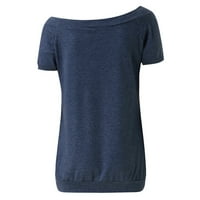 Ženske vrhove Žene jedno-line ovratnika Off-ramena s kratkim rukavima od kratkog rukava, labave majice plave m