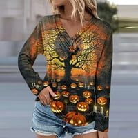Strugten ženski modni casual dugih rukava V rect Halloween gumba za štampanje T-majica