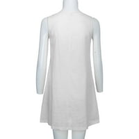 Haljina za žene, Ženska kopče bez rukava Leptir Print Pamuk i posteljina haljina bijela 2xl