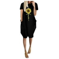 Ljetne haljine za žene tiskane okrugli izrez A-line dužine koljena boemska kratka rukava haljina od