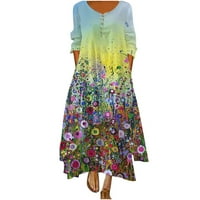 plus veličina haljina za žene Žene Moderan gumb cvjetni ispis Labavi dugi rukav O-izrez Casual Maxi haljina zelena xl