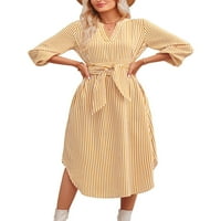 Sexy Dance Midi haljina za žene Dugih rukava Haljine V izrez Ljeto Bohemian Beach Sundress Yellow XL