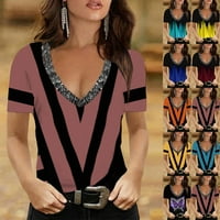 Ženska modna nova ljetna rafala Ispiši labav V-izrez kratkih rukava s kratkim rukavima na vrhu bluza
