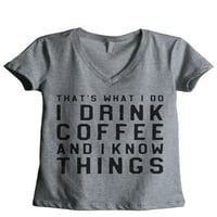 Pijte kafu i znam stvari Ženska moda opuštena majica s V-izrezom TEE CHARCOAL Grey 2x-Large