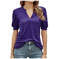 Ženski bluze Ženska casual moda V-izrez Solid labav majica s kratkim rukavima Torp Purple S