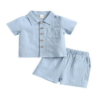 TODDLER Baby Boys Ljetne kratke hlače Outfits Solid Color gumb-dolje Shorts Postavite pamučnu posteljinu odjeću