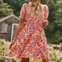 Dyegold sunčane haljine žene ljeto casual s kratkim rukavima Boho rucfles Flowy Swing Mini ondresses