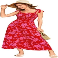 Singreal ženska ljetna boho haljina cvjetni ispis špagete remen kvadratni vrat Maxi haljina za sunčanje