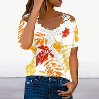 Bazyrey Womens Ljetni vrhovi Grafički tiskani bluza Ženski okrugli vrat Trendi kratkih rukava Lose TUNIC T-majice Žuta s