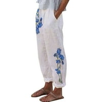 Manxivoo hlače za žene Ženske hlače s džepovima Casual High Squik Print Pamuk Labavi duge ravne hlače
