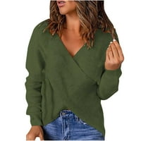 Hodadles ženski povremeni džemper - okrugli vrat vojske zelene veličine l