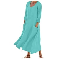 Haljine za genije Plus za žene modne haljine s dugim rukavima ženske pamučne posteljine postepene haljine