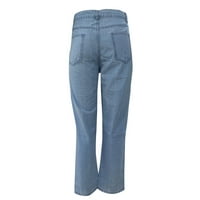 Plus veličine traperice traper pantalone za elastičnu struku Dugme Jeans Hole High Pants Pocket Loose