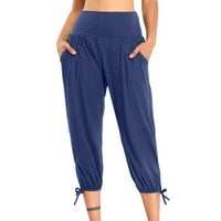 Qiaocaity Women Yoga hlače Labavi trening dukseri Comfy Lounge Joggers sa džepovima Ljeto plus veličine Hlače plave 3xl