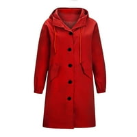 WAVSUF Womens kaputi i jakne plus veličina čišćenje dugih rukava punjivi džepovi Ležerne prilike sa kapuljačom crvene jakne veličine xl