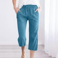Trendy Womens Casual Solid Bool Elastic Loose hlače Ravne pantalone za noge sa džepom obrezane hlače