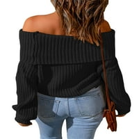 Žene pletene od džemper s ramenom dugih rukava pulover duks 90-ih e-girl tops sredwewewwear