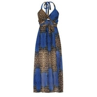 Haljine za žene bez rukava leopard uzorka V-izrez Midi Split Letchless Fit and Flare Y2K moda Elegantno