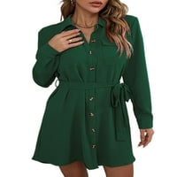 Colisha ženske kratke mini haljine rever na majicu Dress Dugme Down kaftan odmor s dugim rukavima zeleni l