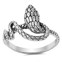 Životivni prsten za oksidirani krupni prsten za zavojnicu zmija. Sterling Silver Band Nakit Ženska muško