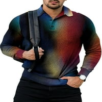 Beiwei Muške prugaste print polo majica casual tipke Pulover dugih rukava rever na vratu Golf tenis majice Style C 3xl