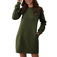 FIMKAUL ženske plus veličina haljine s dugim rukavima O-izrez zimski pad džemper struka modna casual