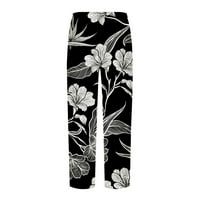 ECQKAME 4. jula Hlače za muškarce Ljeto Ležerne prilike Havajski stil 3D tiskani elastični struk ravne pantalone Crna prodaja klirensa