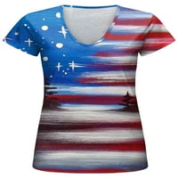 Seksi plesne žene Ljetne vrhove V izrez Majica Američka zastava Štampaj majica Basic Pulover Dailyer
