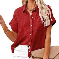 Ženski vrhovi plus veličine Fit vrhovi majica čvrstog gumba Ženska V-izrez Labavi majica Pulover crveni