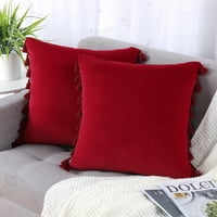 GLOWOL 18 X18 Jastuk za bacanje s reselom, od mekih čvrstih baršunastih jastučnice za kvadratni ukrasni kauče za kauč na kauču na otvorenom, božićni crveni