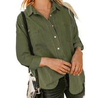 Ženski ljetni vrhovi Dvostruki džepni košulje dugih rukava, puna boja casual bluza