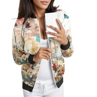 Ženske jakne Y2K modni dnevni lagani zip up cvjetni print štand ovratnik kratke sportske otvorene jakne