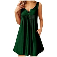 Ženska modna casual haljina V-izrez bez rukava bez rukava prsluk na plaži koktel haljina plus veličina, tamno zelena m
