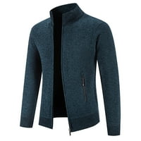 Puni zip otvoreni prednji kardigan džemperski savladač Ležerne prilike, kabel kabela pletena lagana topla pletena jakna s džepovima Blue XL